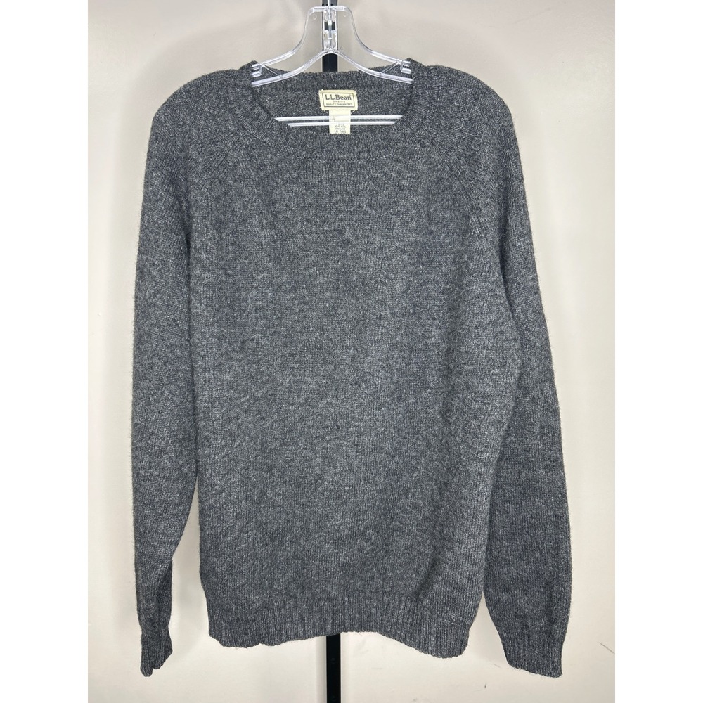 LL Bean Mens Shetland Wool Sweater Large Tall Charcoal Gray Crewneck Raglan MQ22